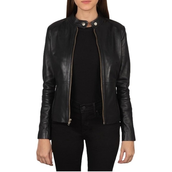 EXCELLED • Women’s Black Leather Biker Motorcycle Vintage Jacket - Picture 5 of 9